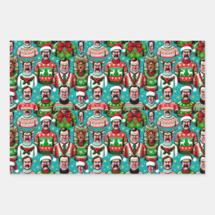 "Ugly" Christmas sweaters with humorous patterns Wrapping Paper Sheets