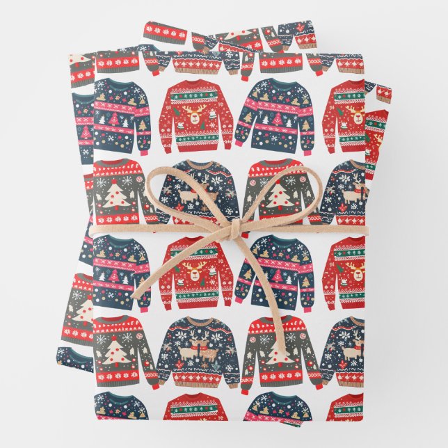 Ugly Christmas Sweaters Wrapping Paper Sheets (In situ)