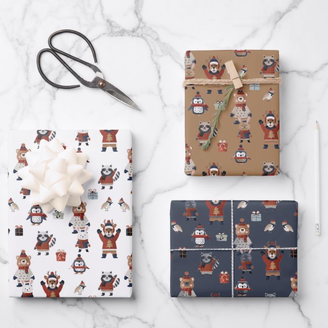 Ugly Christmas Sweathers on Animals Pattern  Wrapping Paper Sheets (Front)