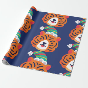 ugly christmas tiger santa claus wrapping paper
