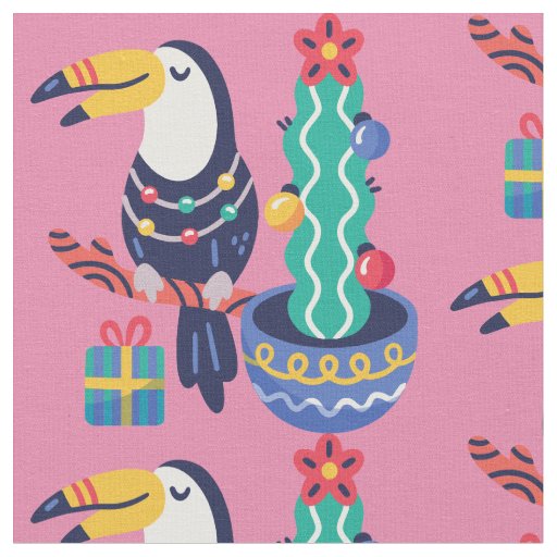 ugly christmas toucan bird tropical xmas cactus fabric