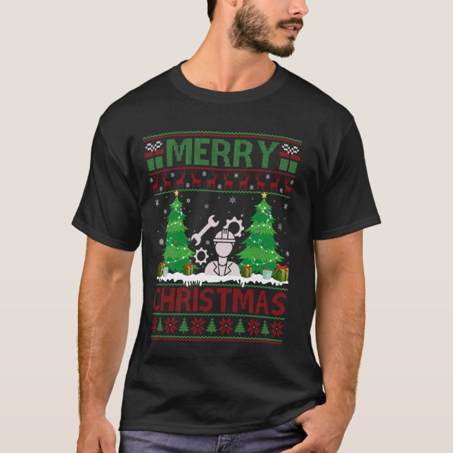 Ugly Christmas Tree Lighting Mechanical Engineer U T-Shirt (Front)