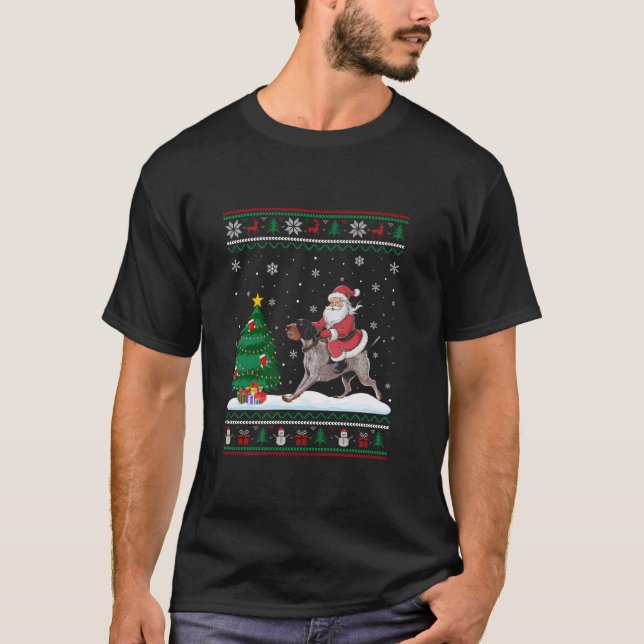 Ugly Christmas Tree Lights German Wirehaired Point T-Shirt (Front)