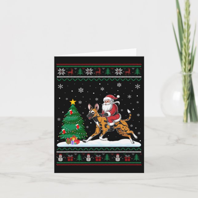 Ugly Christmas Tree Lights Santa Riding African Wi Card (Front)