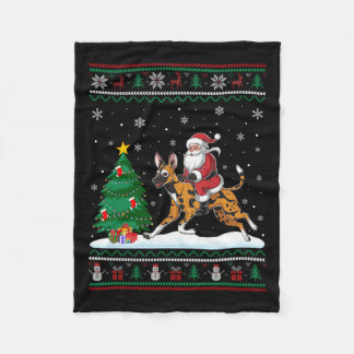 Ugly Christmas Tree Lights Santa Riding African Wi Fleece Blanket