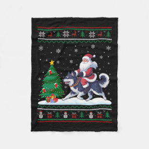 Ugly Christmas Tree Lights Santa Riding Alaskan Kl Fleece Blanket