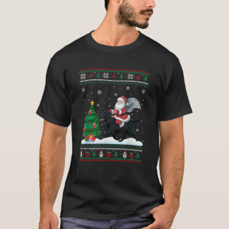Ugly Christmas Tree Lights Santa Riding Black Labr T-Shirt