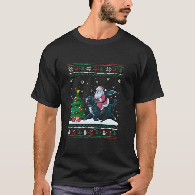 Ugly Christmas Tree Lights Santa Riding Portuguese T-Shirt (Front)