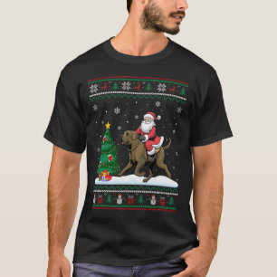 Ugly Christmas Tree Lights Xmas Santa Riding Afado T-Shirt