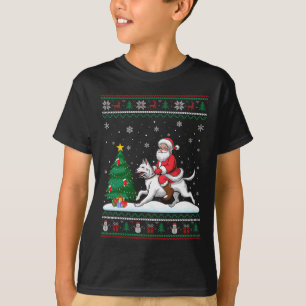 Ugly Christmas Tree Lights Xmas Santa Riding Akbas T-Shirt
