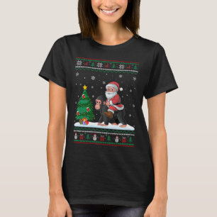 Ugly Christmas Tree Lights Xmas Santa Riding Ape T-Shirt