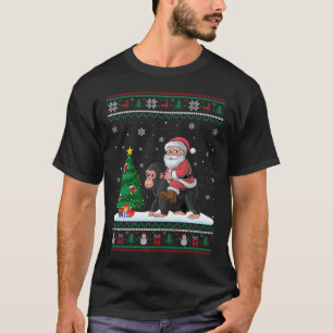 Ugly Christmas Tree Lights Xmas Santa Riding Ape  T-Shirt
