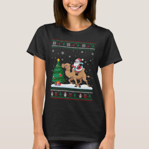 Ugly Christmas Tree Lights Xmas Santa Riding Camel T-Shirt