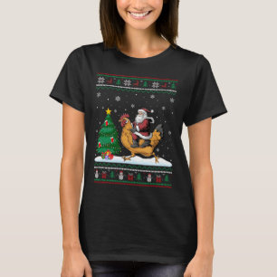 Ugly Christmas Tree Lights Xmas Santa Riding Chick T-Shirt