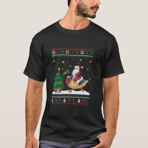 Ugly Christmas Tree Lights Xmas Santa Riding Duck T-Shirt