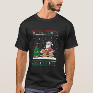 Ugly Christmas Tree Lights Xmas Santa Riding Malti T-Shirt