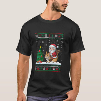 Ugly Christmas Tree Lights Xmas Santa Riding Pika T-Shirt