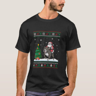 Ugly Christmas Tree Lights Xmas Santa Riding Pitbu T-Shirt