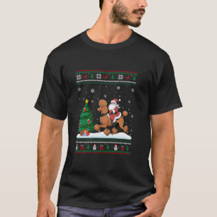 Ugly Christmas Tree Lights Xmas Santa Riding Poodl T-Shirt