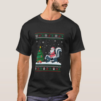 Ugly Christmas Tree Lights Xmas Santa Riding Skunk T-Shirt