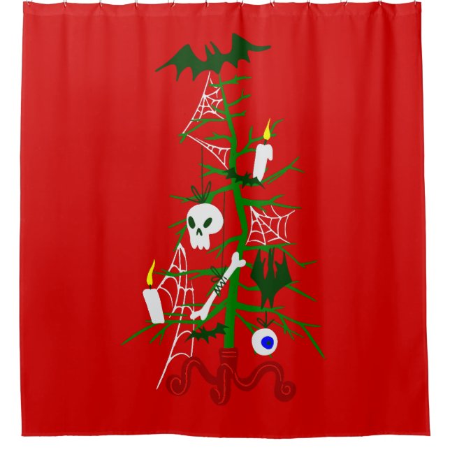 ugly christmas tree skull bat shower curtain (Front)
