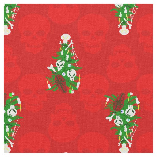 ugly christmas tree skull casket fabric