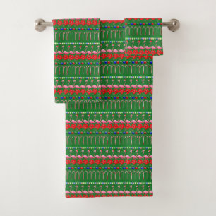 Ugly Christmas Tropical Pink Flamingos on Holiday Bath Towel Set