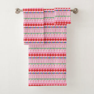 Ugly Christmas Tropical Pink Flamingos on Pink Bath Towel Set