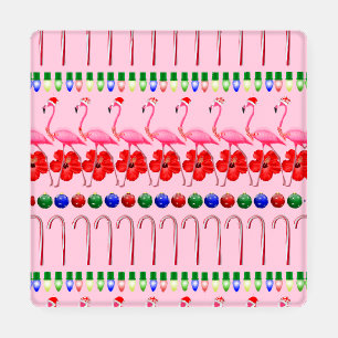 Ugly Christmas Tropical Pink Flamingos on Pink Coaster Set
