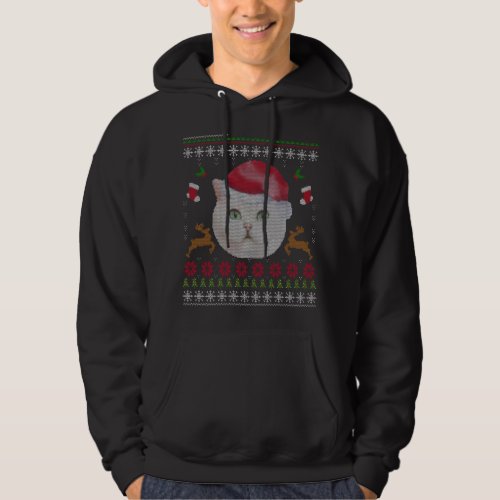 Ugly Christmas White Cat Sweater Like Gift with Sa