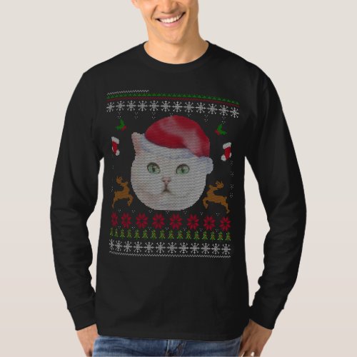 Ugly Christmas White Cat Sweater Like Gift with Sa