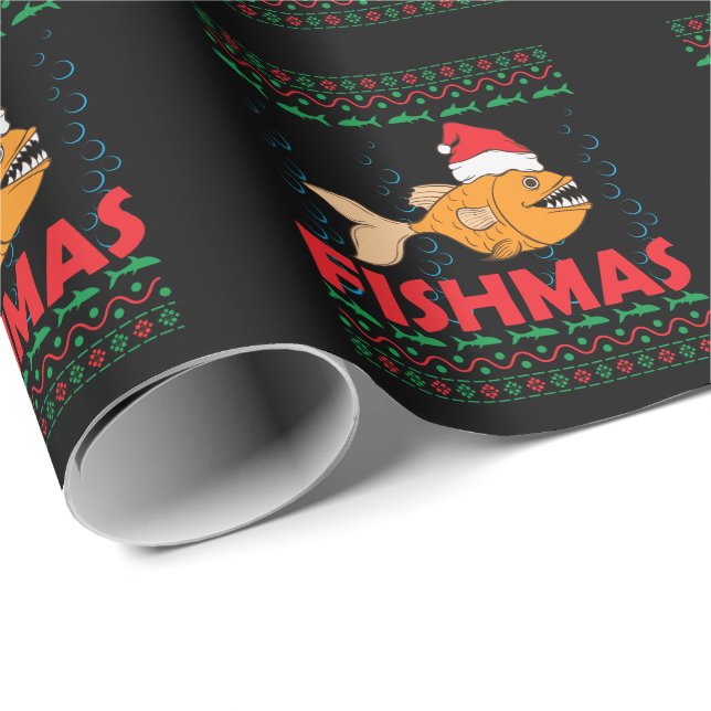 ugly Christmas with fish Fishmas Wrapping Paper (Roll Corner)