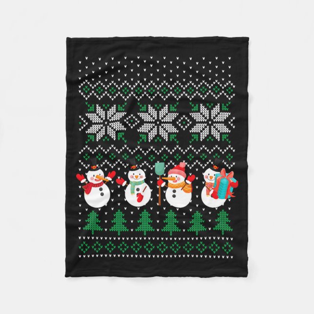 Ugly Christmas Xmas Tree Snowman Santa Claus New Y Fleece Blanket (Front)