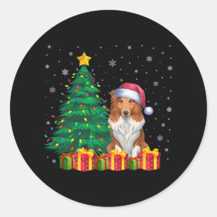 Ugly Collie Santa Hat Christmas Lights Dog Lover X Classic Round Sticker