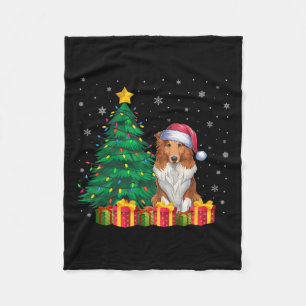 Ugly Collie Santa Hat Christmas Lights Dog Lover X Fleece Blanket