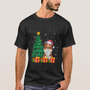 Ugly Collie Santa Hat Christmas Lights Dog Lover X T-Shirt