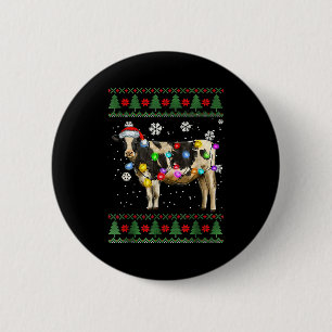 Ugly Cow Christmas Sweater Santa Hat And Light Up Button