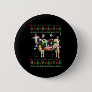 Ugly Cow Christmas Sweater Santa Hat And Light Up  Button
