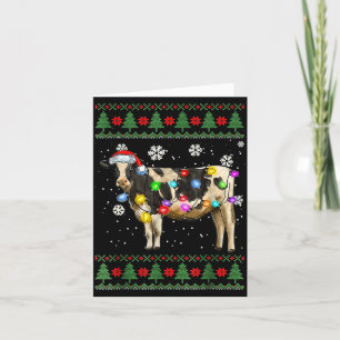 Ugly Cow Christmas Sweater Santa Hat And Light Up  Card
