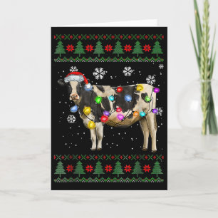 Ugly Cow Christmas Sweater Santa Hat And Light Up  Card