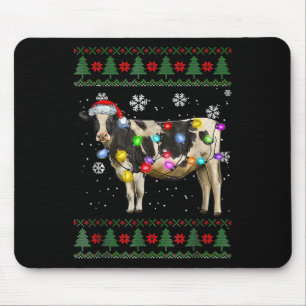 Ugly Cow Christmas Sweater Santa Hat And Light Up Mouse Pad