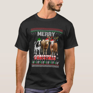 Ugly Cow Hat Santa Merry Christmas Lights Funny Co T-Shirt