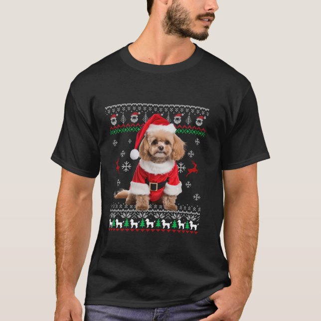 Ugly Cute Poodle Santa Hat Christmas Tree Xmas Dog T-Shirt (Front)