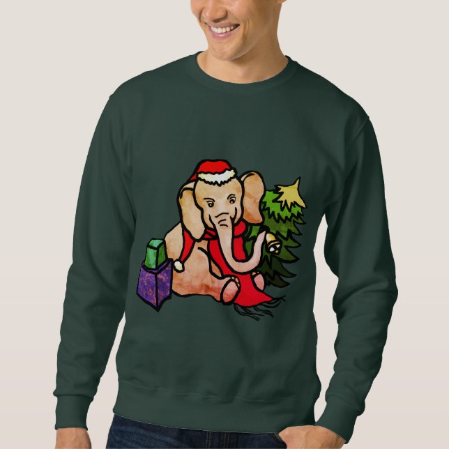"Ugly" Cute Retro Cartoon Elephant Merry Christmas Sweatshirt (Front)