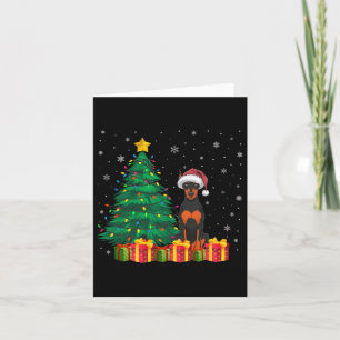 Ugly Doberman Pinscher Santa Hat Christmas Lights Card