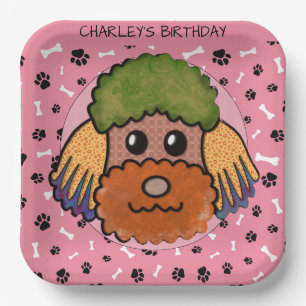 Ugly dog face Poodle birthday Paper Plates