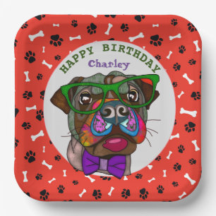 Ugly dog face Pug birthday Paper Plates