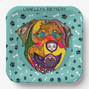 Ugly dog face Rottweiler birthday Paper Plates