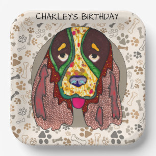 Ugly dog face Springer Spaniel birthday Paper Plates