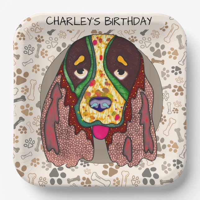 Ugly dog face Springer Spaniel birthday   Paper Plates (Front)